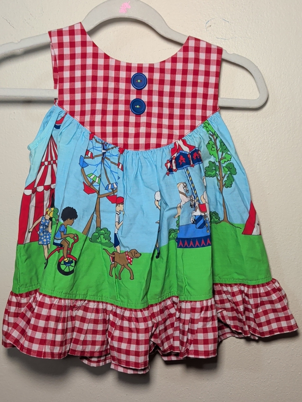 Eleanor Rose Carnival-Print Dress Red + White Gingham Ruffle Hem Girls Size 12M